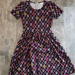 LuLaRoe Amelia Dress Medium Black with colored pattern